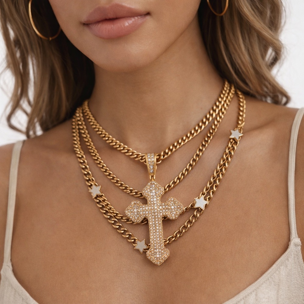 Moissanite Baguette Iced Out Cross Pendant